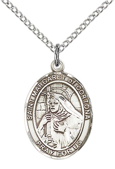 STERLING SILVER ST MARGARET OF CORTONA PENDANT WITH CHAIN - 3/4" x 1/2"