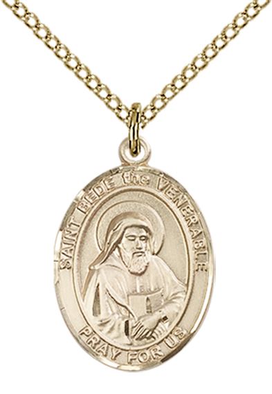 14KT GOLD FILLED ST BEDE THE VENERABLE PENDANT WITH CHAIN - 3/4" x 1/2"