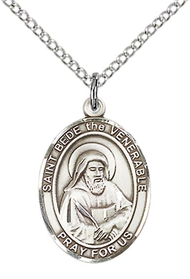 STERLING SILVER ST BEDE THE VENERABLE PENDANT WITH CHAIN - 3/4" x 1/2"