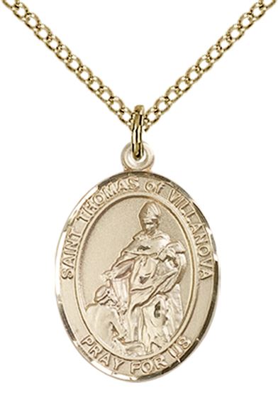 14KT GOLD FILLED ST THOMAS OF VILLANOVA PENDANT WITH CHAIN - 3/4" x 1/2"