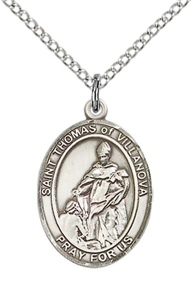 STERLING SILVER ST THOMAS OF VILLANOVA PENDANT WITH CHAIN - 3/4" x 1/2"