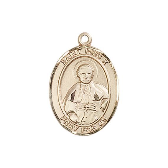 14KT GOLD ST PIUS X MEDAL - 3/4" x 1/2"