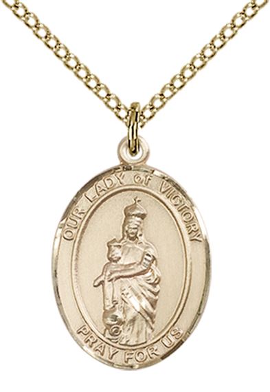14KT GOLD FILLED OUR LADY OF VICTORY PENDANT WITH CHAIN - 3/4" x 1/2"