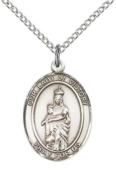 STERLING SILVER OUR LADY OF VICTORY PENDANT WITH CHAIN - 3/4" x 1/2"