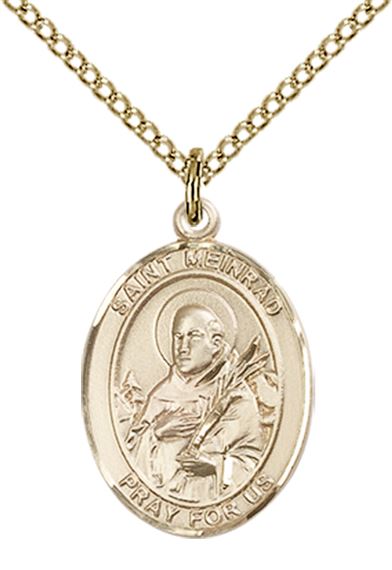 14KT GOLD FILLED ST MEINRAD OF EINSIDELN PENDANT WITH CHAIN - 3/4" x 1/2"