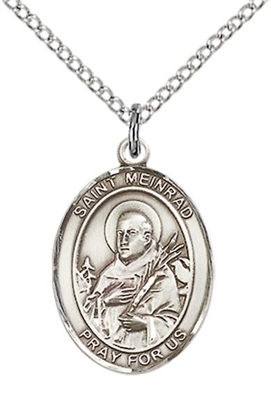 STERLING SILVER ST MEINRAD OF EINSIDELN PENDANT WITH CHAIN - 3/4" x 1/2"