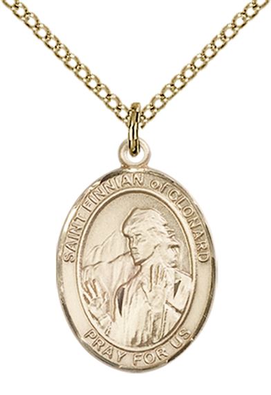 14KT GOLD FILLED ST FINNIAN OF CLONARD PENDANT WITH CHAIN - 3/4" x 1/2"