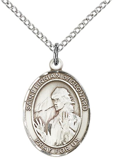 STERLING SILVER ST FINNIAN OF CLONARD PENDANT WITH CHAIN - 3/4" x 1/2"