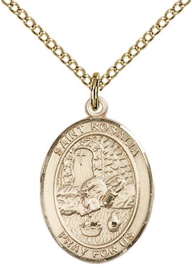 14KT GOLD FILLED ST ROSALIA PENDANT WITH CHAIN - 3/4" x 1/2"