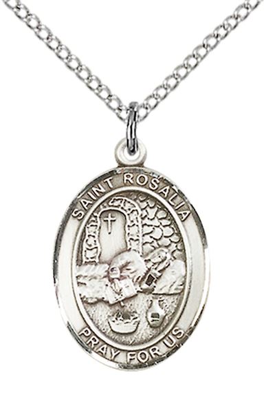STERLING SILVER ST ROSALIA PENDANT WITH CHAIN - 3/4" x 1/2"
