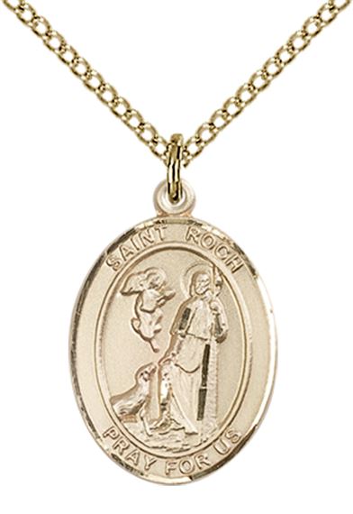 14KT GOLD FILLED ST ROCH PENDANT WITH CHAIN - 3/4" x 1/2"