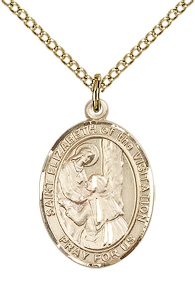 14KT GOLD FILLED ST ELIZABETH OF THE VISITATION PENDANT WITH CHAIN - 3/4" x 1/2"