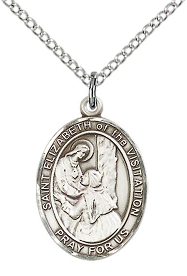 STERLING SILVER ST ELIZABETH OF THE VISITATION PENDANT WITH CHAIN - 3/4" x 1/2"