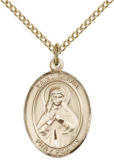 14KT GOLD FILLED ST OLIVIA PENDANT WITH CHAIN - 3/4" x 1/2"