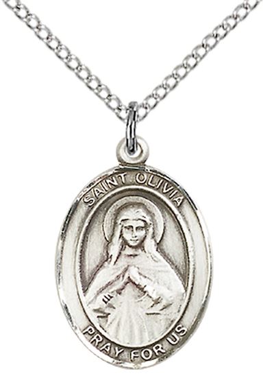 STERLING SILVER ST OLIVIA PENDANT WITH CHAIN - 3/4" x 1/2"