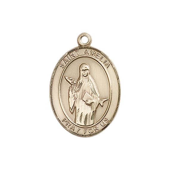 14KT GOLD ST AMELIA MEDAL - 3/4" x 1/2"