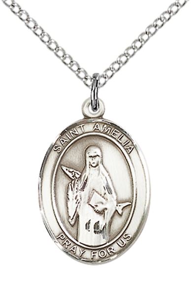STERLING SILVER ST AMELIA PENDANT WITH CHAIN - 3/4" x 1/2"