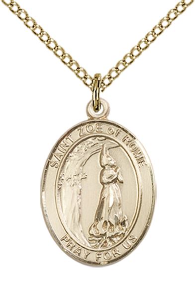 14KT GOLD FILLED ST ZOE OF ROME PENDANT WITH CHAIN - 3/4" x 1/2"