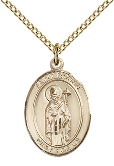 14KT GOLD FILLED ST RONAN PENDANT WITH CHAIN - 3/4" x 1/2"