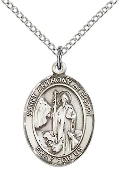 STERLING SILVER ST ANTHONY OF EGYPT PENDANT WITH CHAIN - 3/4" x 1/2"
