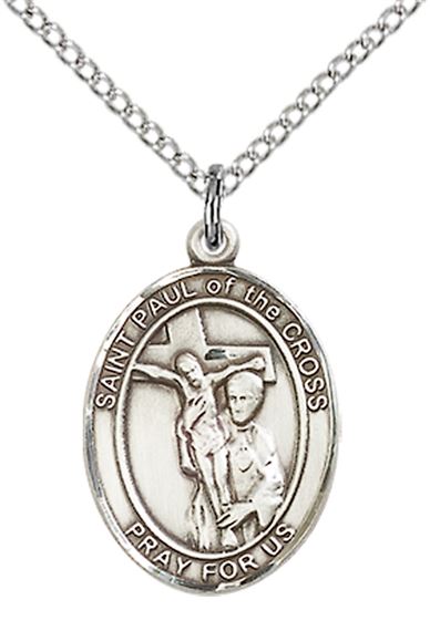 STERLING SILVER ST PAUL OF THE CROSS PENDANT WITH CHAIN - 3/4" x 1/2"