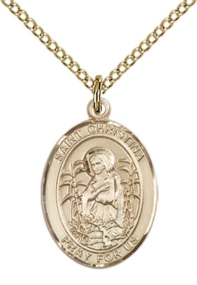 14KT GOLD FILLED ST CHRISTINA THE ASTONISHING PENDANT WITH CHAIN - 3/4" x 1/2"
