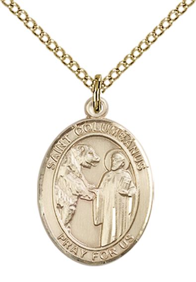 14KT GOLD FILLED ST COLUMBANUS PENDANT WITH CHAIN - 3/4" x 1/2"