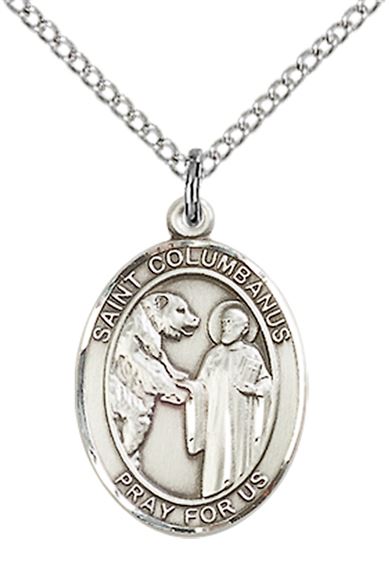 STERLING SILVER ST COLUMBANUS PENDANT WITH CHAIN - 3/4" x 1/2"
