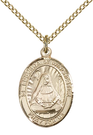 14KT GOLD FILLED ST EDBURGA OF WINCHESTER PENDANT WITH CHAIN - 3/4" x 1/2"