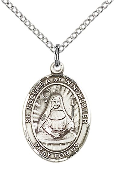 STERLING SILVER ST EDBURGA OF WINCHESTER PENDANT WITH CHAIN - 3/4" x 1/2"