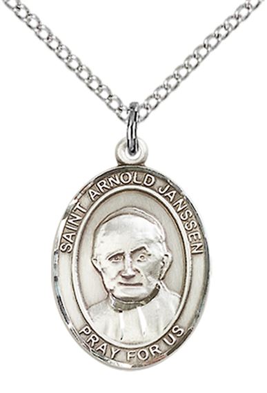 STERLING SILVER ST ARNOLD JANSSEN PENDANT WITH CHAIN - 3/4" x 1/2"