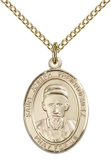 14KT GOLD FILLED ST JOSEPH FREINADEMETZ PENDANT WITH CHAIN - 3/4" x 1/2"