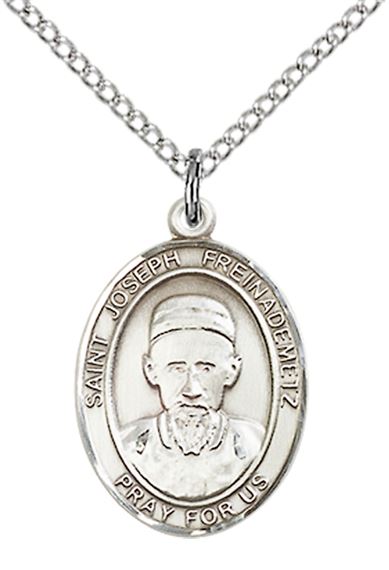STERLING SILVER ST JOSEPH FREINADEMETZ PENDANT WITH CHAIN - 3/4" x 1/2"