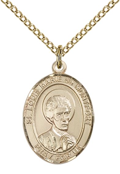 14KT GOLD FILLED ST LOUIS MARIE DE MONTFORT PENDANT WITH CHAIN - 3/4" x 1/2"