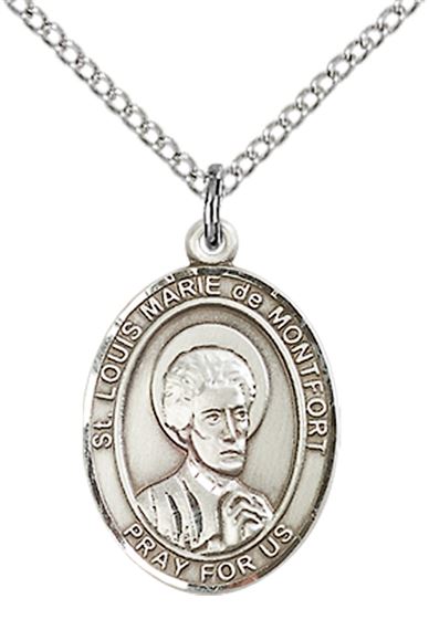 STERLING SILVER ST LOUIS MARIE DE MONTFORT PENDANT WITH CHAIN - 3/4" x 1/2"