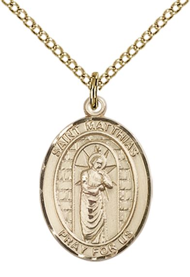 14KT GOLD FILLED ST MATTHIAS THE APOSTLE PENDANT WITH CHAIN - 3/4" x 1/2"