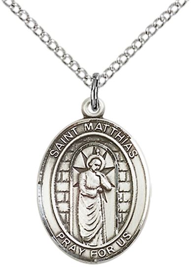 STERLING SILVER ST MATTHIAS THE APOSTLE PENDANT WITH CHAIN - 3/4" x 1/2"