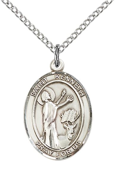 STERLING SILVER ST KENNETH PENDANT WITH CHAIN - 3/4" x 1/2"