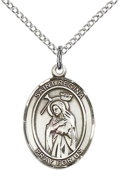 STERLING SILVER ST REGINA PENDANT WITH CHAIN - 3/4" x 1/2"