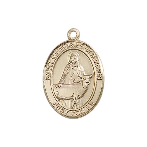 14KT GOLD ST CATHERINE OF SWEDEN MEDAL - 3/4" x 1/2"