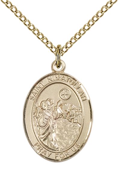 14KT GOLD FILLED ST NIMATULLAH PENDANT WITH CHAIN - 3/4" x 1/2"