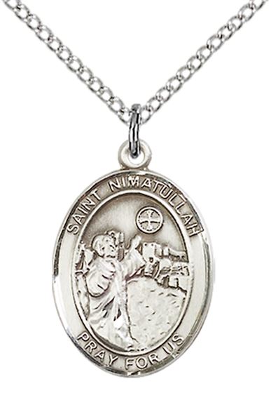 STERLING SILVER ST NIMATULLAH PENDANT WITH CHAIN - 3/4" x 1/2"