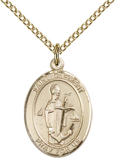 14KT GOLD FILLED ST CLEMENT PENDANT WITH CHAIN - 3/4" x 1/2"