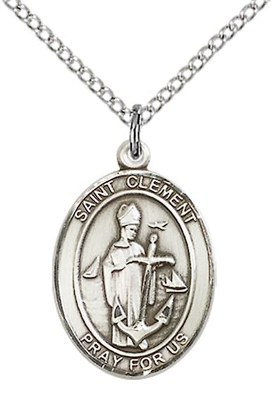 STERLING SILVER ST CLEMENT PENDANT WITH CHAIN - 3/4" x 1/2"