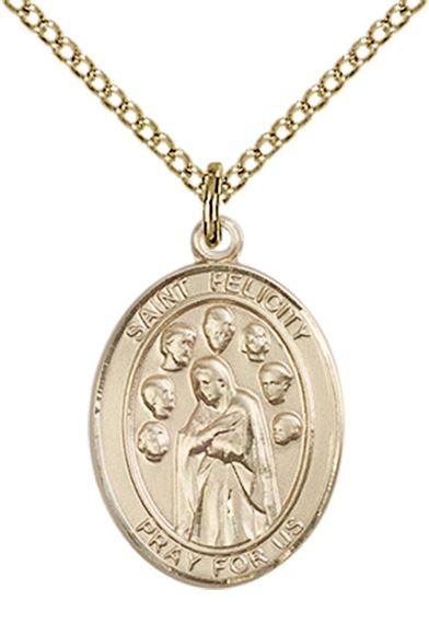 14KT GOLD FILLED ST FELICITY PENDANT WITH CHAIN - 3/4" x 1/2"