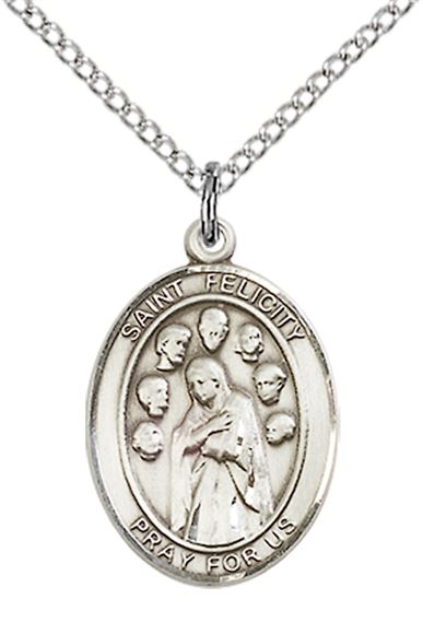 STERLING SILVER ST FELICITY PENDANT WITH CHAIN - 3/4" x 1/2"