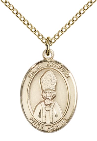 14KT GOLD FILLED ST ANSELM OF CANTERBURY PENDANT WITH CHAIN - 3/4" x 1/2"