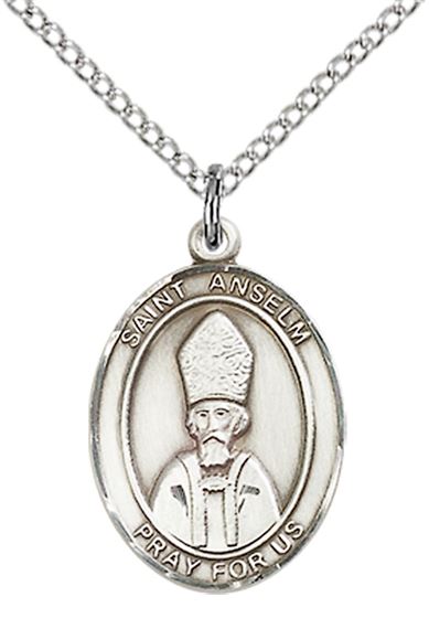 STERLING SILVER ST ANSELM OF CANTERBURY PENDANT WITH CHAIN - 3/4" x 1/2"