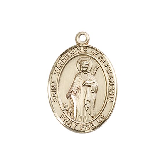 14KT GOLD ST CATHERINE OF ALEXANDRIA MEDAL - 3/4" x 1/2"