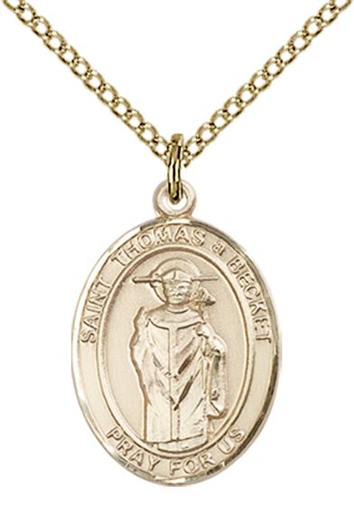 14KT GOLD FILLED ST THOMAS A BECKET PENDANT WITH CHAIN - 3/4" x 1/2"